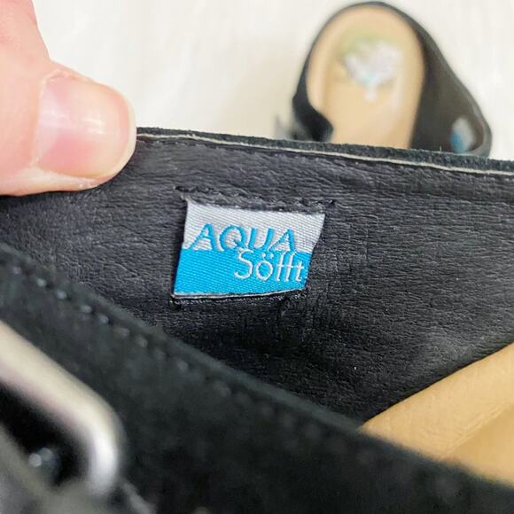 Sofft Black Suede Western Style Mules Sz 8 Strap/Buckle Detail Cushioned Insoles - Picture 10 of 11